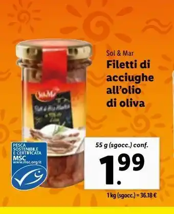 Lidl Filetti di acciughe all'olio di oliva offerta