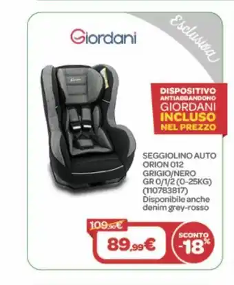 Seggiolino auto giordani-orion 012 grigio/nero gr 0/1/2 (0-25kg)