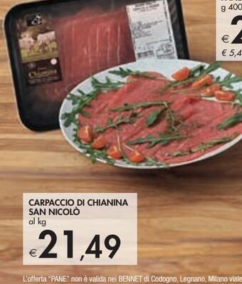 Bennet Carpaccio di chianina san nicolò offerta