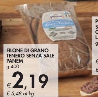 Filone di grano tenero senza sale panem