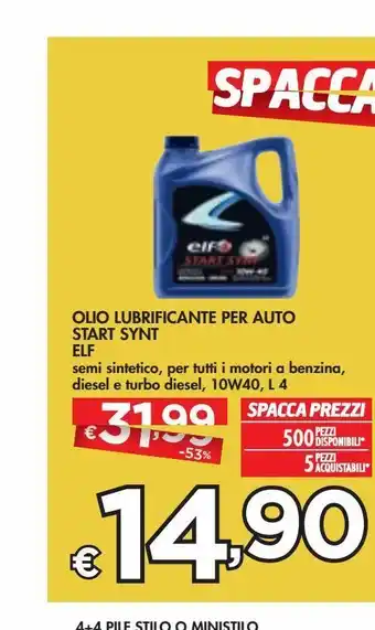 Bennet Olio lubrificante per auto start synt elf offerta