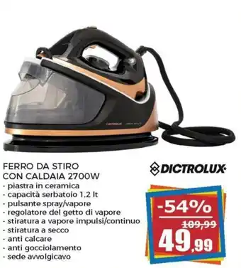 Dictrolux Ferro da Stiro con Caldaia 2700W capacità serbatoio 1,2 lt.