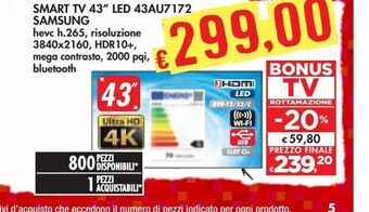 Bennet Smart tv 43" led 43au7172 samsung offerta