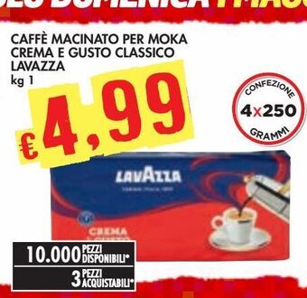 Bennet Caffè macinato per moka crema e gusto classico lavazza offerta