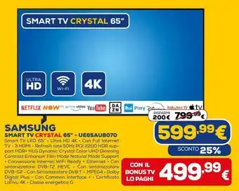 Euronics Smart tv crystal 65@ - ue65au8070 samsung offerta