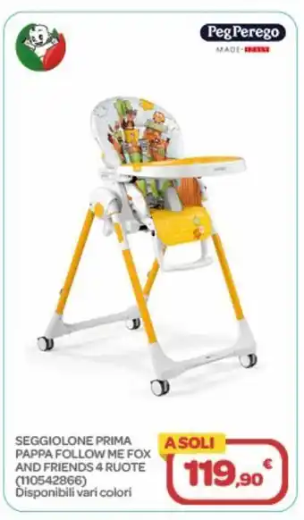 Peg perego - seggiolone prima pappa follow me fox and friends 4 ruote