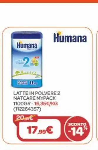 Bimbo Store Humana - latte in polvere 2 natcare 1100gr mypack offerta