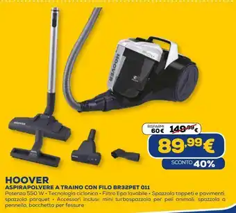 Euronics Aspirapolvere a traino con filo br32pet 011 hoover offerta