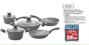 Happy Casa Batteria di Pentole con Coperchi in Vetro e fondo a Induzione 8 pezzi Tegame ø 28cm offerta