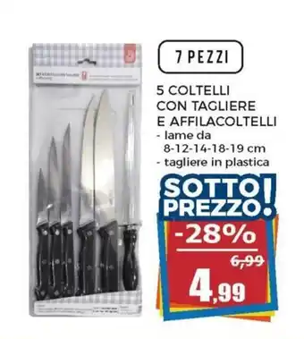 Happy Casa 5 Coltelli con Tagliere e Affilacoltelli lame da 8-12-14-18-19cm offerta