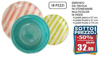Happy Casa Servizio da Tavola in Stoneware Multicolor 18 pezzi 6 piatti piani ø 27cm offerta