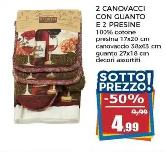 Happy Casa 2 Canovacci con Guanto e 2 Presine 100% cotone presina 17x20cm offerta