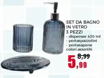 Set da Bagno on Vetro 3 pezzi dispenser 430ml