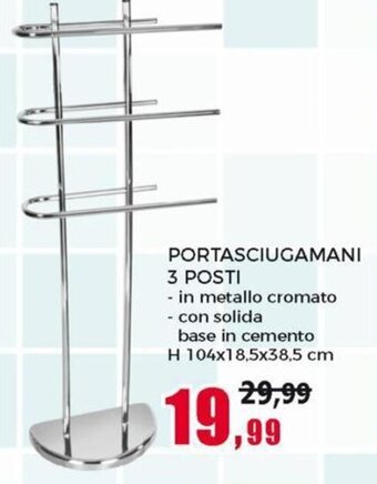 Portasciugamani 3 posti H 104x18.5x38.5 cm