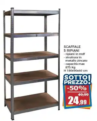 Happy Casa Scaffale 5 Ripiani H 180x90x40cm offerta