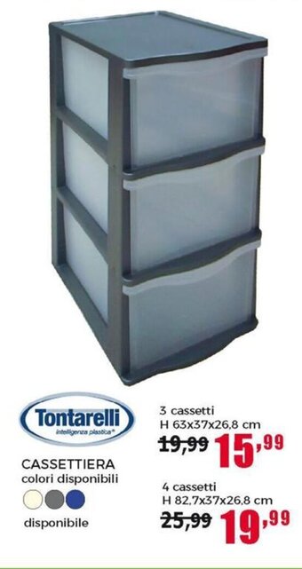 Tontarelli Cassettiera 3 cassetti H 63x37x26,8 cm