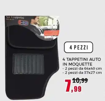 4 Tappetina Auto in Moquette 2 pezzi da 64x40 cm