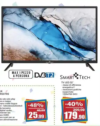 Happy Casa Smart Tech Tv Led 32' risoluzioni grafiche supportate 1366x768 HD offerta