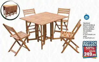 Happy Casa Tavolo Richiudibile con 4 sedie Richiudibili in Legno tavolo H 74x100x90 cm offerta