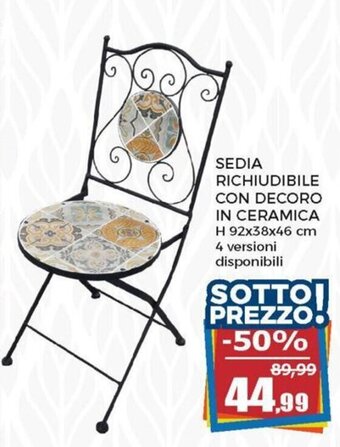 Happy Casa Sedia Richiudibile con Decoro in Ceramica H 92x38x46 cm offerta