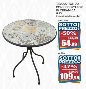 Happy Casa Tavolo Tondo con Decoro Top in Ceramica H 75 ø 60 cm offerta