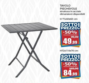 Happy Casa Tavolo Pieghevole H 71x60x60 cm offerta