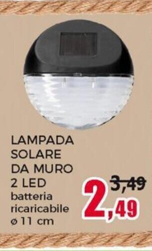 Happy Casa Lampada Solare Da Muro 2 Led batteria ricaricabile 11 cm offerta