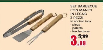 Happy Casa Set Barbecue Con Manici In Legno 3 Pezzi offerta