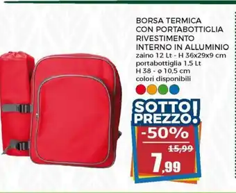 Happy Casa Borsa Termica Con Portabottiglia Rivestimento Interno In Alluminio zalno 12 Lt. H 36x29x9cm portabottiglia 1,5Lt H 38-10,5cm offerta