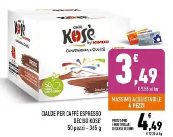 Conad Kosè Cialde per Caffè Espresso Deciso 50 pezzi 365 g offerta
