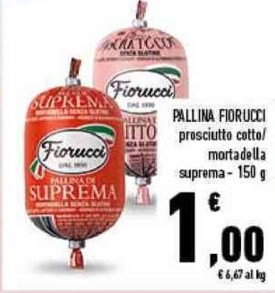 Fiorucci Pallina prosciutto cotto/mortadella suprema 150 g offerta di Conad