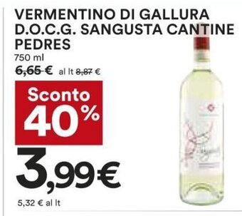 Coop Vermentino Di Gallura D.O.C.G. Sangusta Cantine Pedres 750 ml offerta