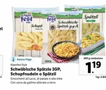 Lidl Schwabische spatzle igp gnocchetti all'uovo, di patate o alle erbe 500g offerta