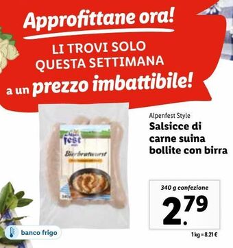 Lidl Salsicce di carne suina bollite con birra 340g offerta