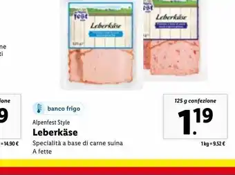 Lidl Leberkase specialità a base di carne suina a fette 125g offerta
