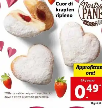 Lidl Cuor di krapfen ripieno 65g offerta