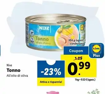 Lidl Tonno all'olio di oliva nixe 104g offerta