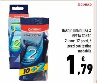 Conad Rasoio uomo usa & getta conad 2 lame, 12 pezzi, 8 pezzi con testina snodabile offerta
