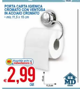 MD Discount Porta Carta Igienica Cromato Con Ventosa In Acciaio Cromato 11,5 x 15 cm offerta