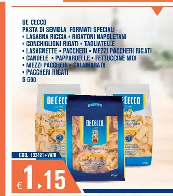 Adhoc Pasta di semola de cecco g 500 formati speciali offerta