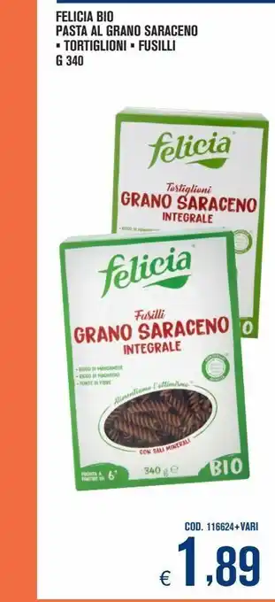 Pasta al grano saraceno felicia bio tortiglioni, fusilli g 340