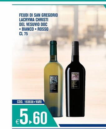 Adhoc Feudi di san gregorio lacryma christi del vesuvio doc bianco, rosso cl 75 offerta