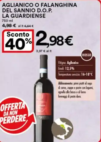 Ipercoop La Guardiense Aglianico o Falanghina del Sannio D.O.P. 750 ml offerta