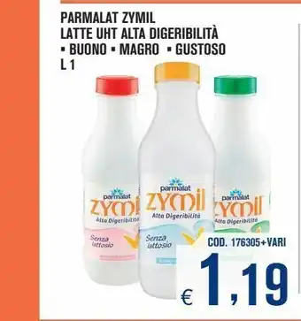Adhoc Parmalat zymil latte uht alta digeribilità buono, magro, gustoso 1 l offerta
