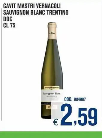 Adhoc Cavit mastri vernacoli vernacoli sauvignon blanc trentino doc cl 75 offerta