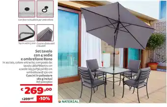 Bricocenter Set tavolo con 4 sedie e ombrellone rono offerta