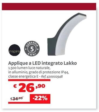 Bricocenter Applique a led integrato lakko offerta
