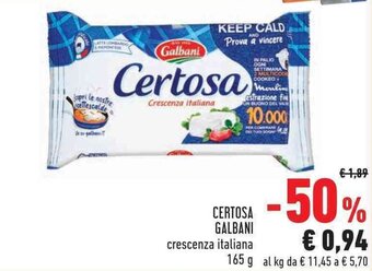 Conad Galbani Certosa crescenza italiana 165 g offerta