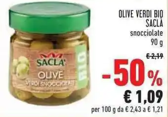 Conad Saclà Olive Verdi Bio snocciolate 90 g offerta