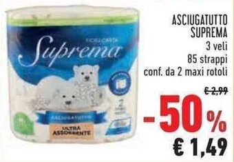 Conad Suprema Asciugatutto 3 veli 85 strappi conf. da 2 maxi rotoli offerta